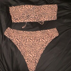 Leopard print two piece bathing suit
